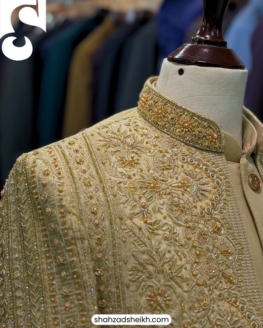 Royal Golden Front-Open Hand-Embroidered Sherwani – Raw Silk | TDS-024 - Image 5