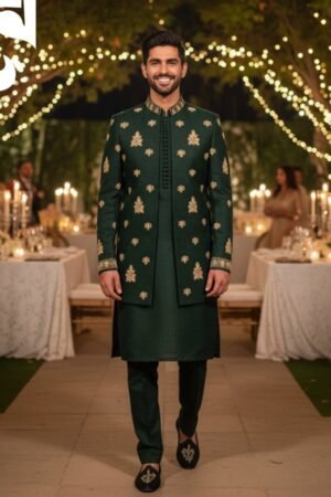 Emerald Royale Handcrafted Prince Coat Suit – Raw Silk | PC-084