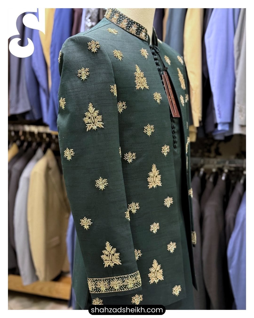 Emerald Royale Handcrafted Prince Coat Suit – Raw Silk | PC-084 - Image 3