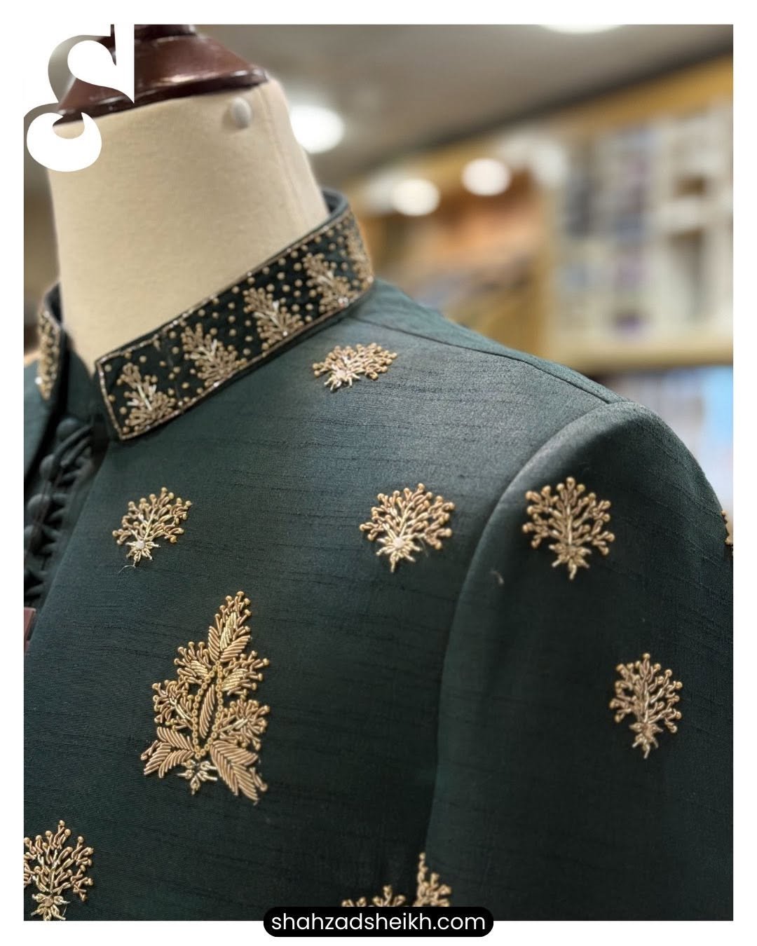 Emerald Royale Handcrafted Prince Coat Suit – Raw Silk | PC-084 - Image 6