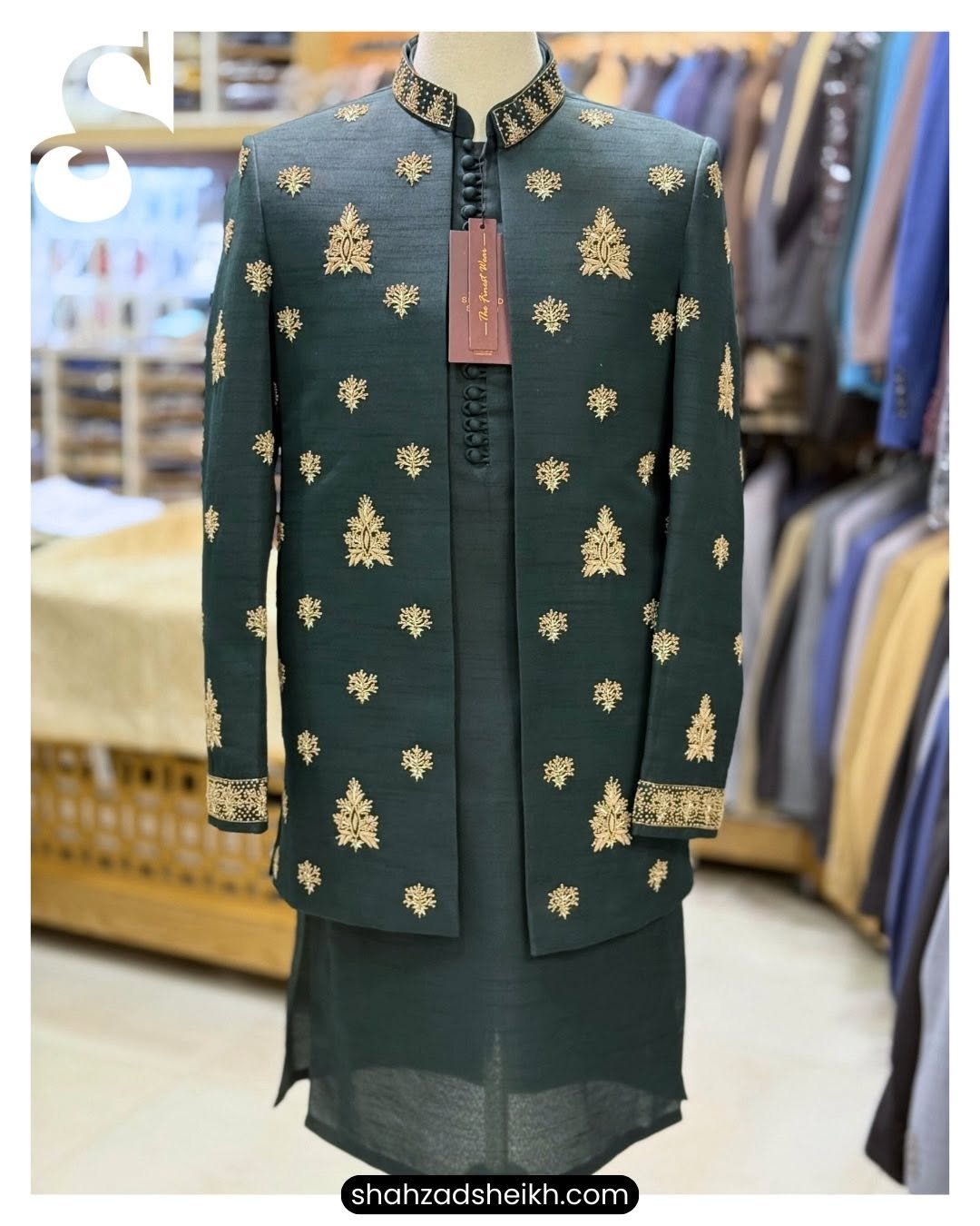 Emerald Royale Handcrafted Prince Coat Suit – Raw Silk | PC-084 - Image 2