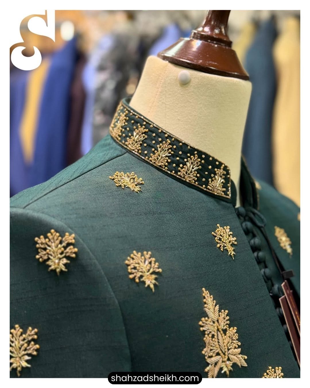 Emerald Royale Handcrafted Prince Coat Suit – Raw Silk | PC-084 - Image 4