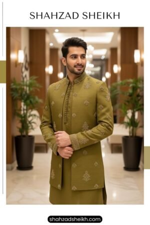 Olive Royale Handcrafted Prince Coat Suit – Raw Silk | PC-084