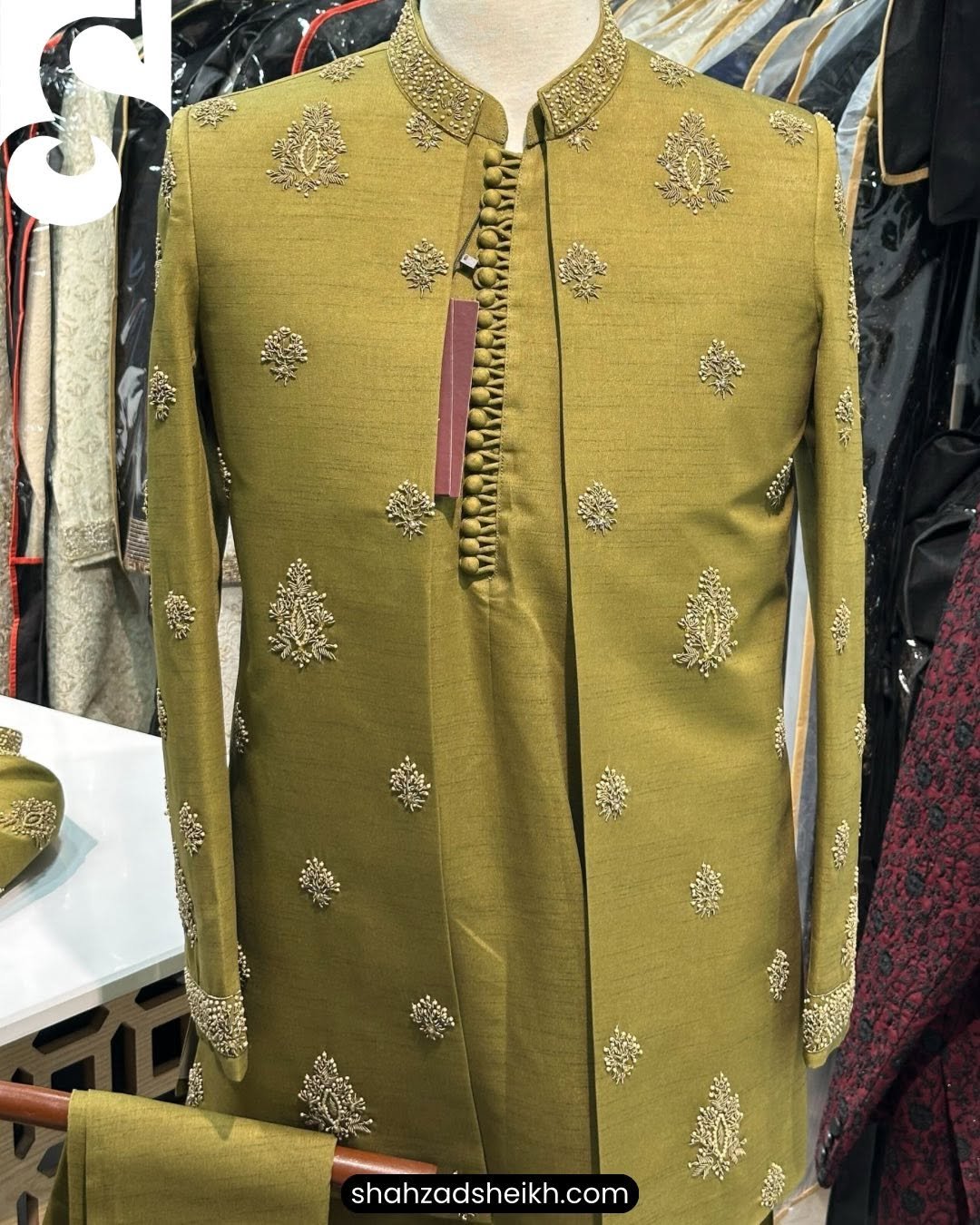 Olive Royale Handcrafted Prince Coat Suit – Raw Silk | PC-084 - Image 2