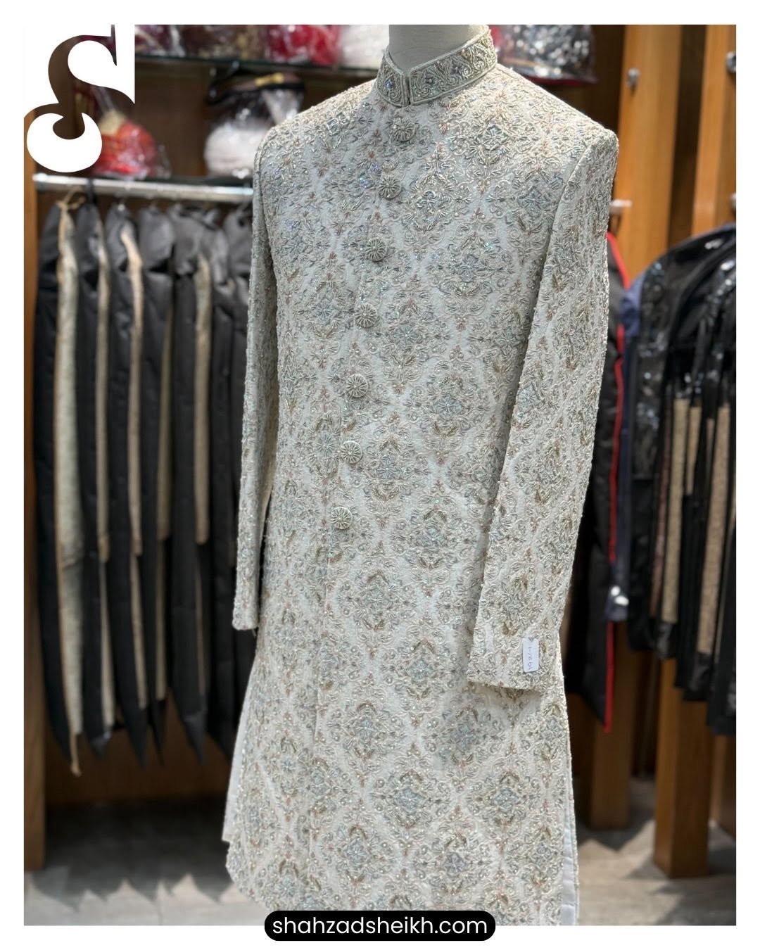 Ivory Royale Hand-Embroidered Sherwani – Raw Silk | TDS-022 - Image 5