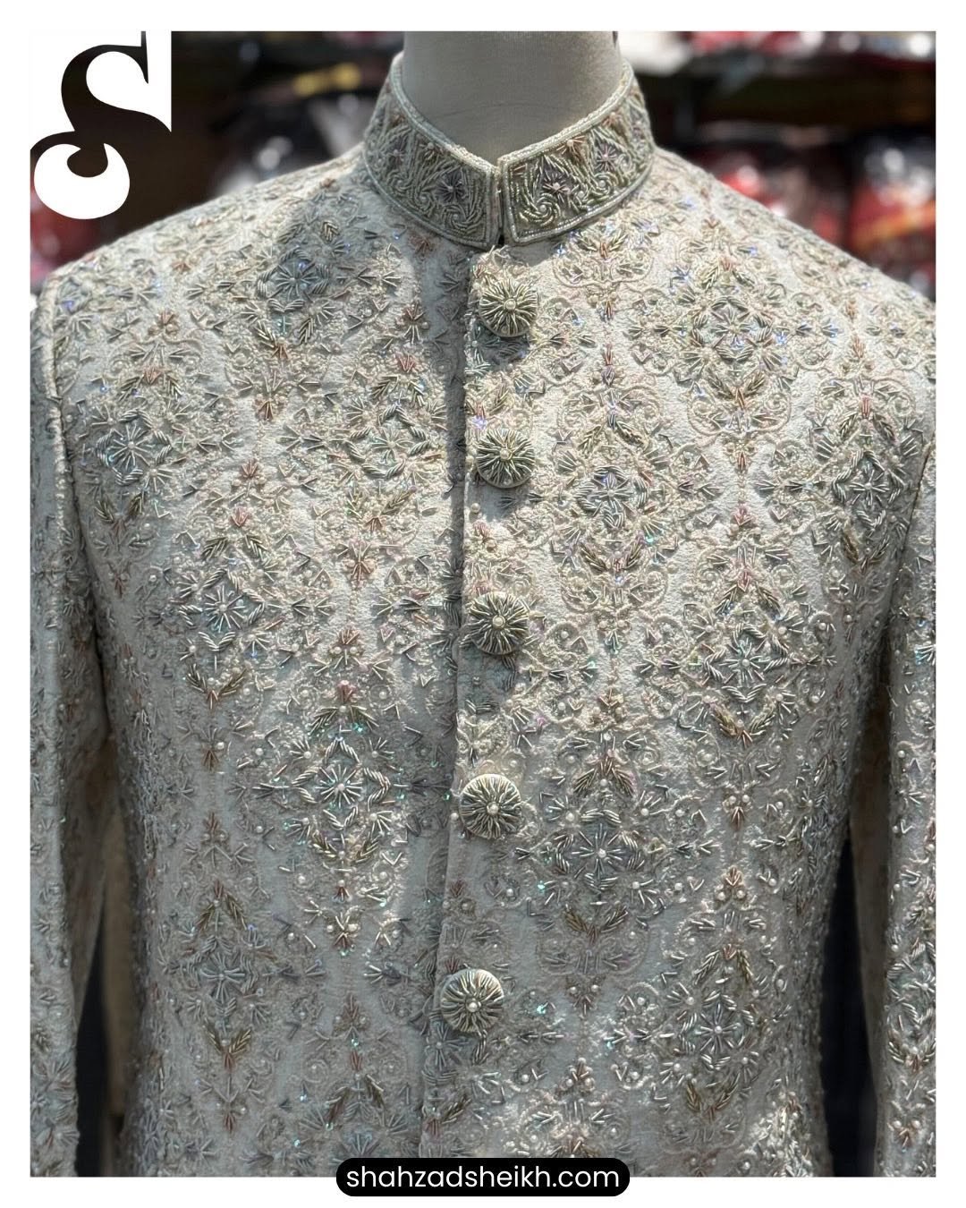 Ivory Royale Hand-Embroidered Sherwani – Raw Silk | TDS-022 - Image 4