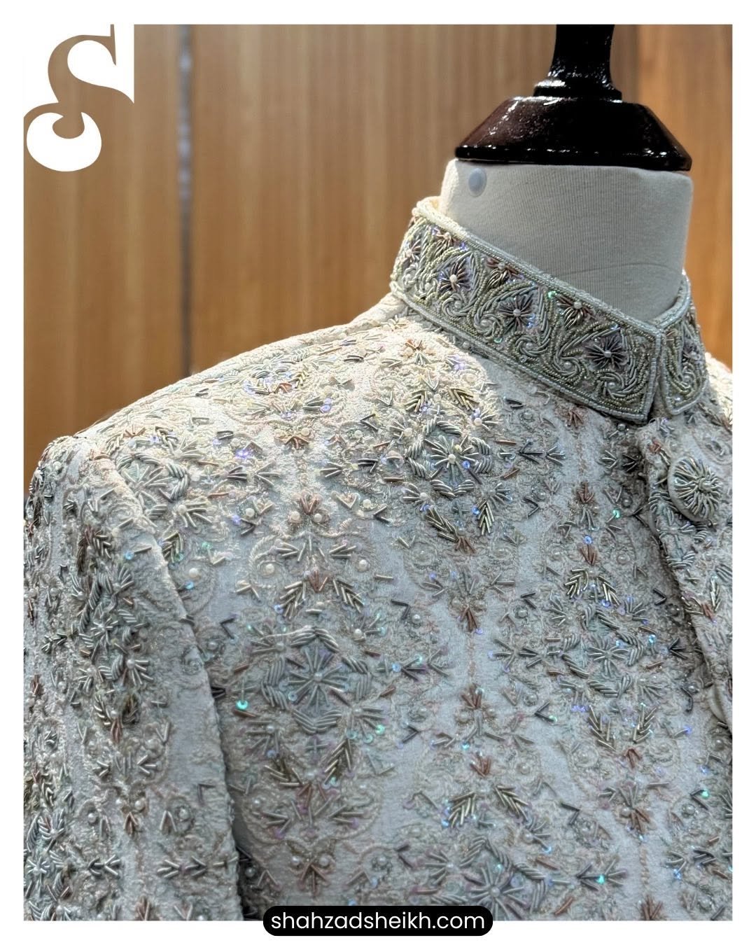 Ivory Royale Hand-Embroidered Sherwani – Raw Silk | TDS-022 - Image 3