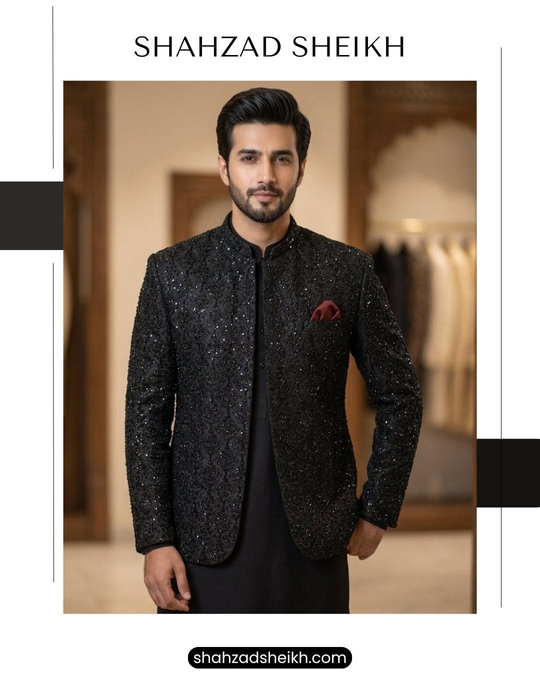 Black Hand-Embroidered Prince Coat – Premium Raw Silk PC-0187
