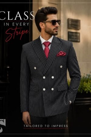 Black Lining Double Breasted 2PC Suit | DBS-1002