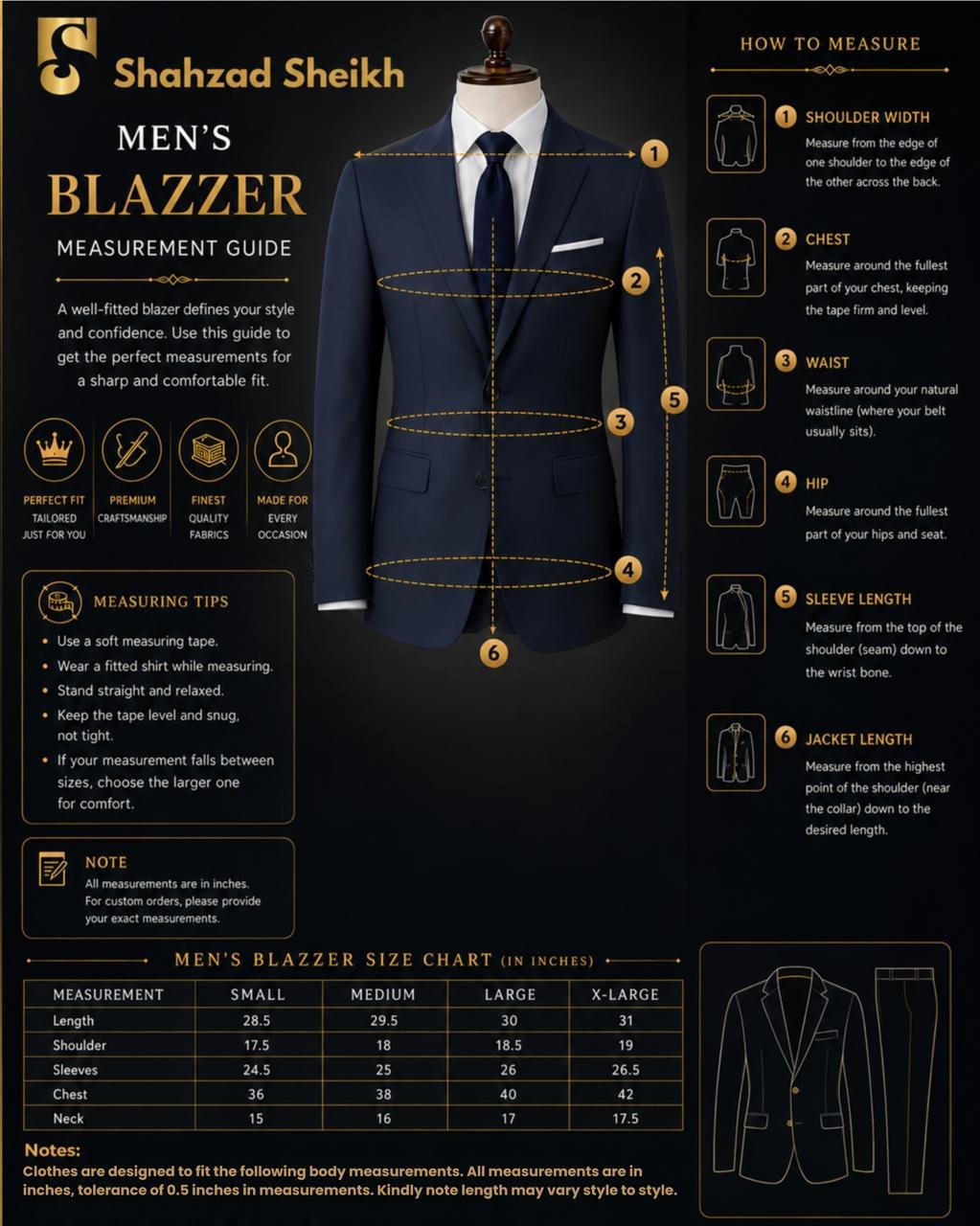Shahzad Sheikh Size Chart