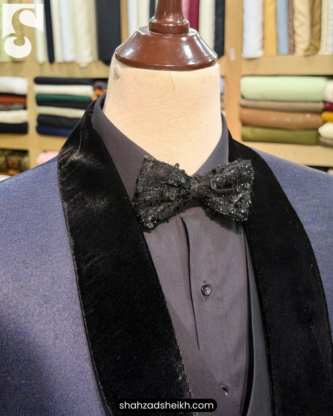 Blue Jamawar 3-Piece Suit – Exclusive Fabric | 3PC-1002 - Image 5