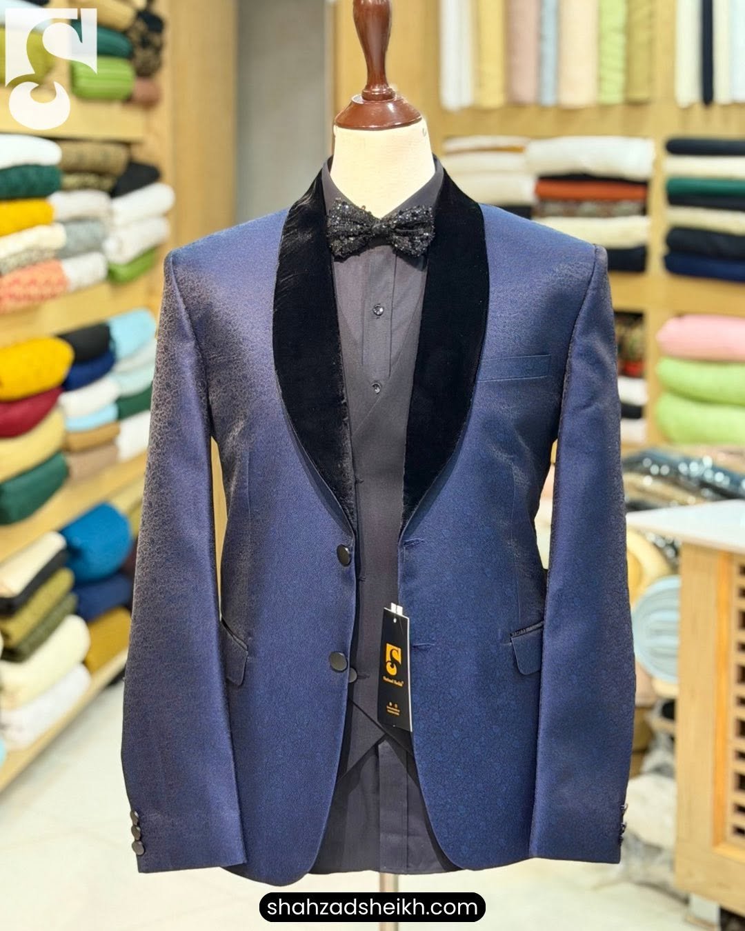 Blue Jamawar 3-Piece Suit – Exclusive Fabric | 3PC-1002 - Image 2