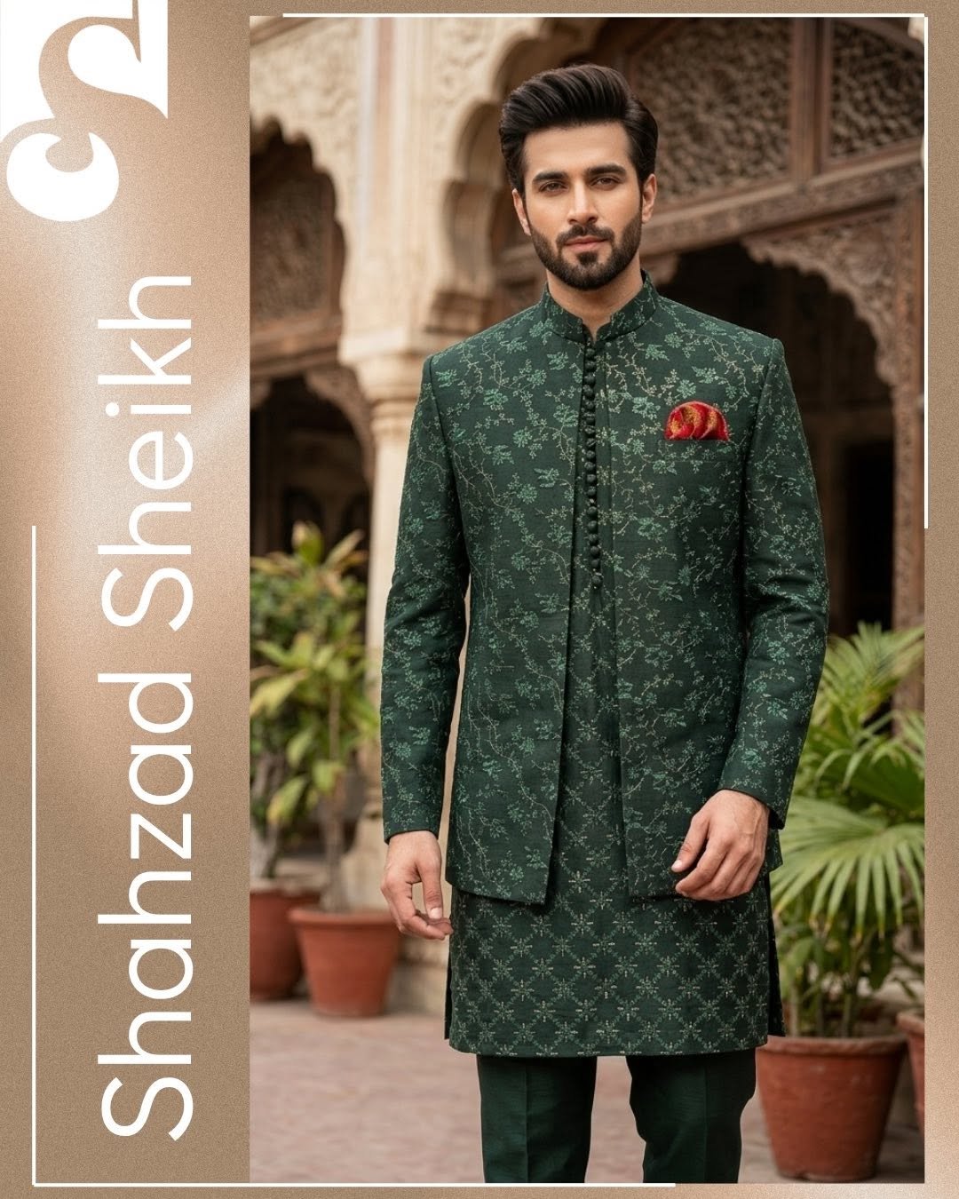Emerald Royale Hand-Filled Prince Coat Suit – Premium Raw Silk | PC-0189