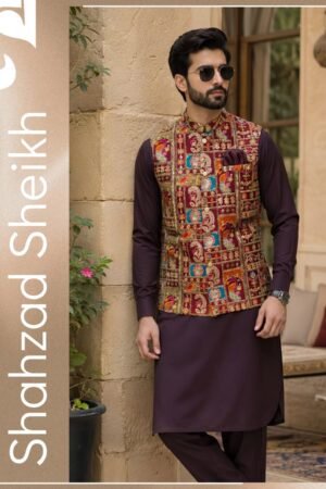 Maroon Royale Masuri Waistcoat – Raw Silk Base with Thread & Glitter Work | WC-609