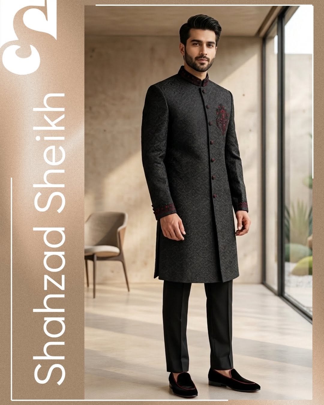 Midnight Black Hand-Filled Sherwani – Premium Raw Silk Thread & Glitter Work | CS-030
