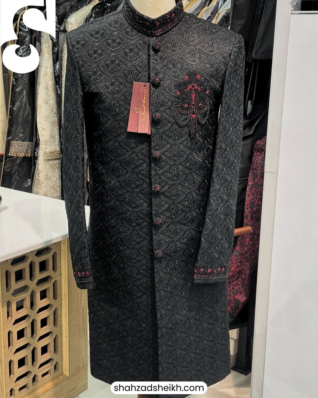 Midnight Black Hand-Filled Sherwani – Premium Raw Silk Thread & Glitter Work | CS-030 - Image 2
