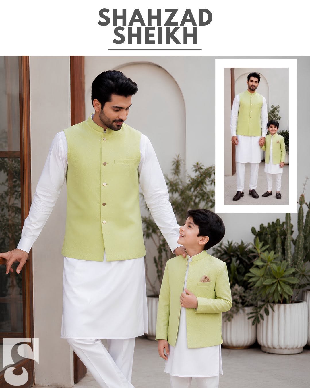 Pistachio Textured Jamawar Kids Prince Coat | KPC-001