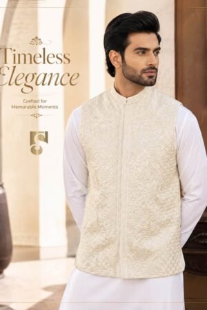 Premium Off-White Masuri Threadwork Waistcoat | WC-611