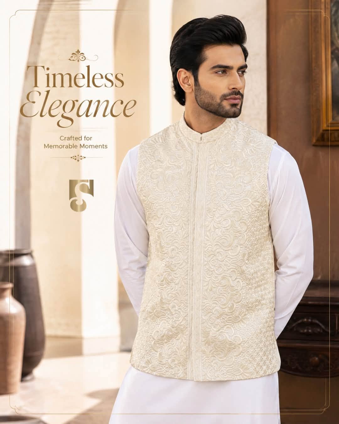Premium Off-White Masuri Threadwork Waistcoat | WC-611