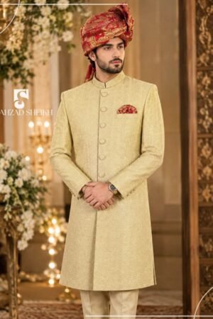 Royal Golden Silk Threadwork Sherwani | CS-043