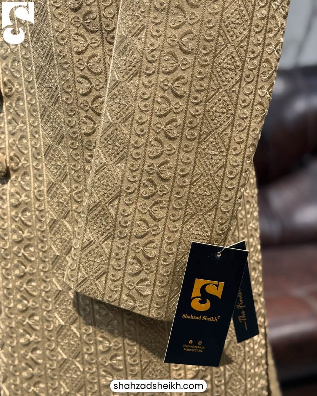 Royal Golden Silk Threadwork Sherwani | CS-040 - Image 5