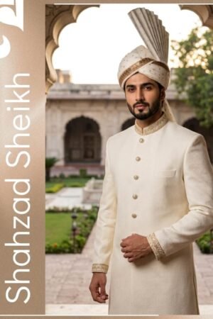 Royal Off-White Silk Threadwork Sherwani | CS-041