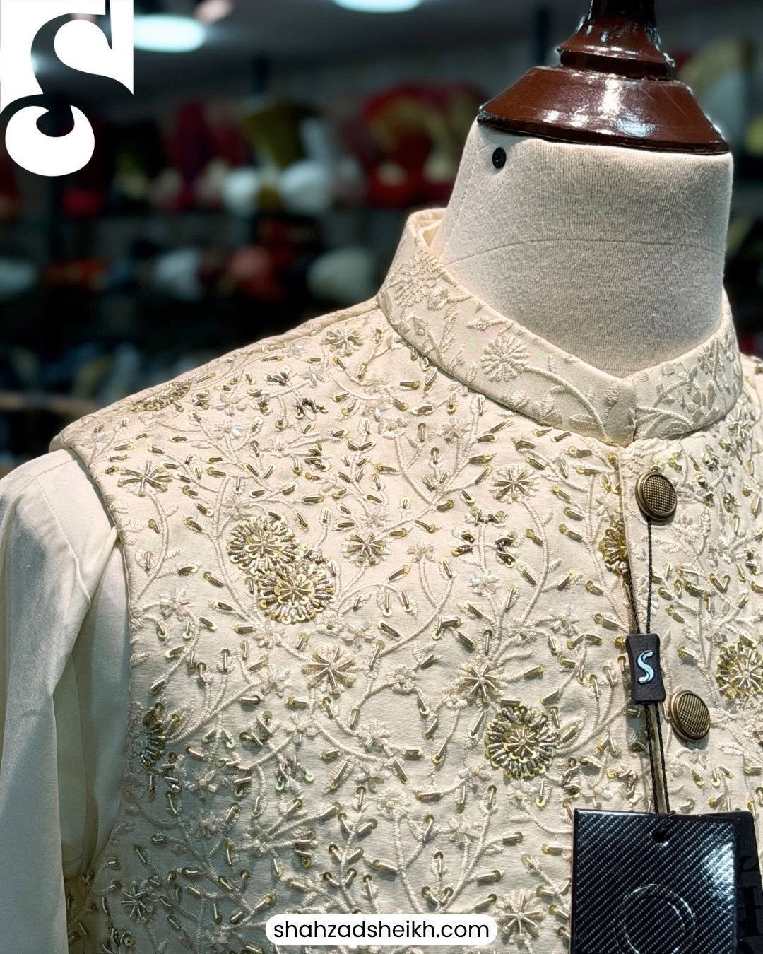 ST Masuri Royale Handwork Waistcoat – Thread & Glitter Embroidery | WC-604 - Image 4