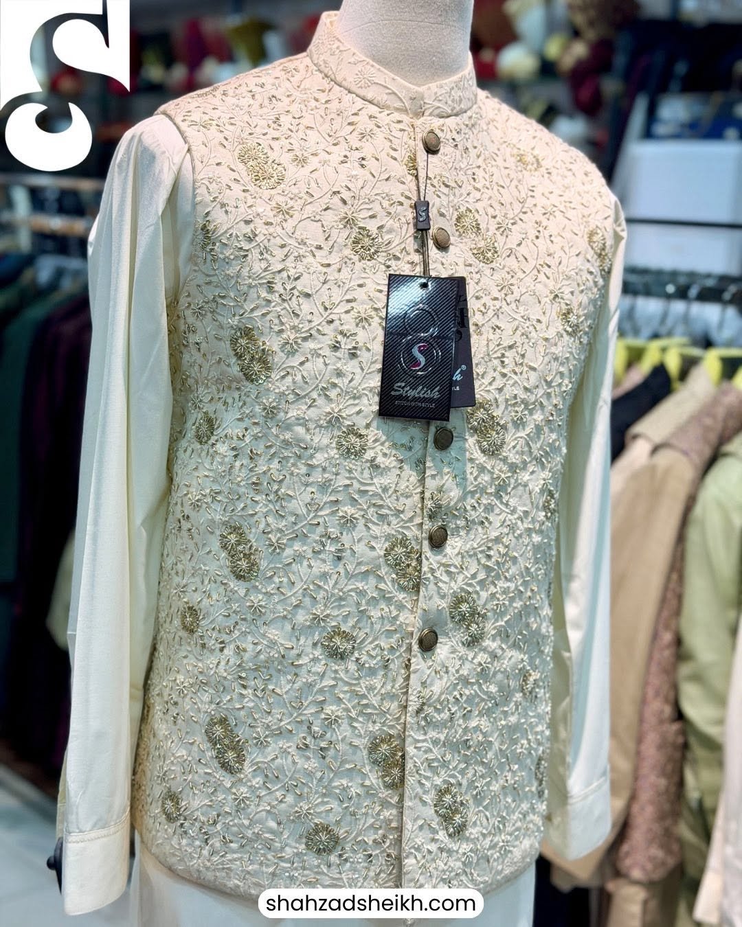 ST Masuri Royale Handwork Waistcoat – Thread & Glitter Embroidery | WC-604 - Image 5