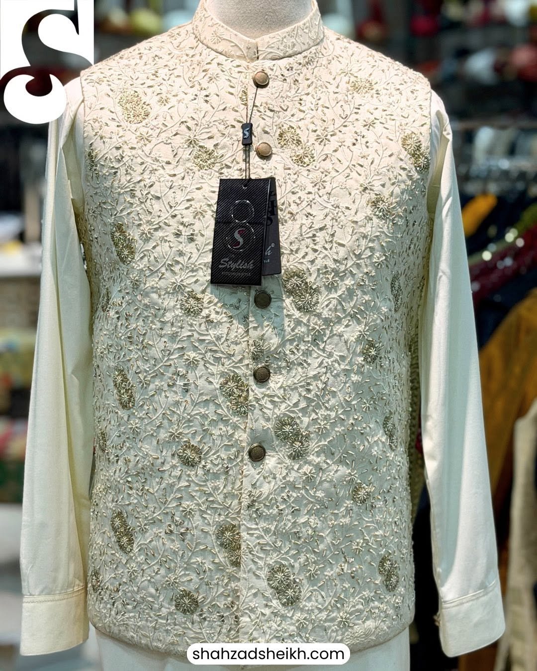 ST Masuri Royale Handwork Waistcoat – Thread & Glitter Embroidery | WC-604 - Image 3