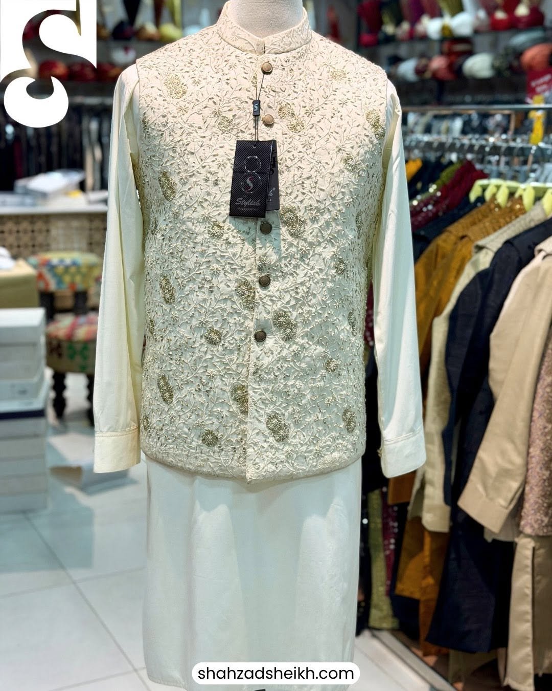 ST Masuri Royale Handwork Waistcoat – Thread & Glitter Embroidery | WC-604 - Image 2