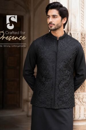 Signature Black Masuri Threadwork Waistcoat | WC-611