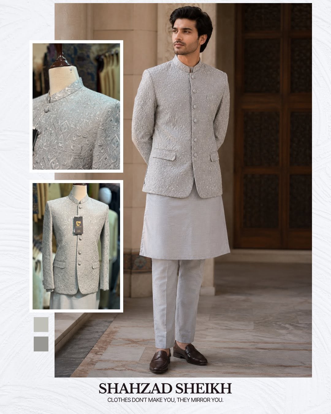 Silver Royale Threadwork Prince Coat – Exclusive Raw Silk | PC-0190