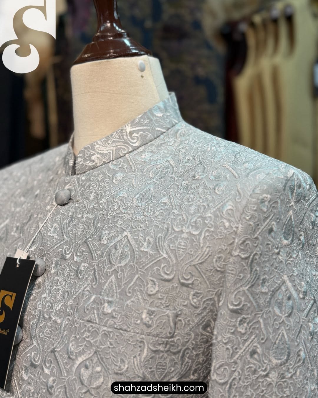 Silver Royale Threadwork Prince Coat – Exclusive Raw Silk | PC-0190 - Image 5