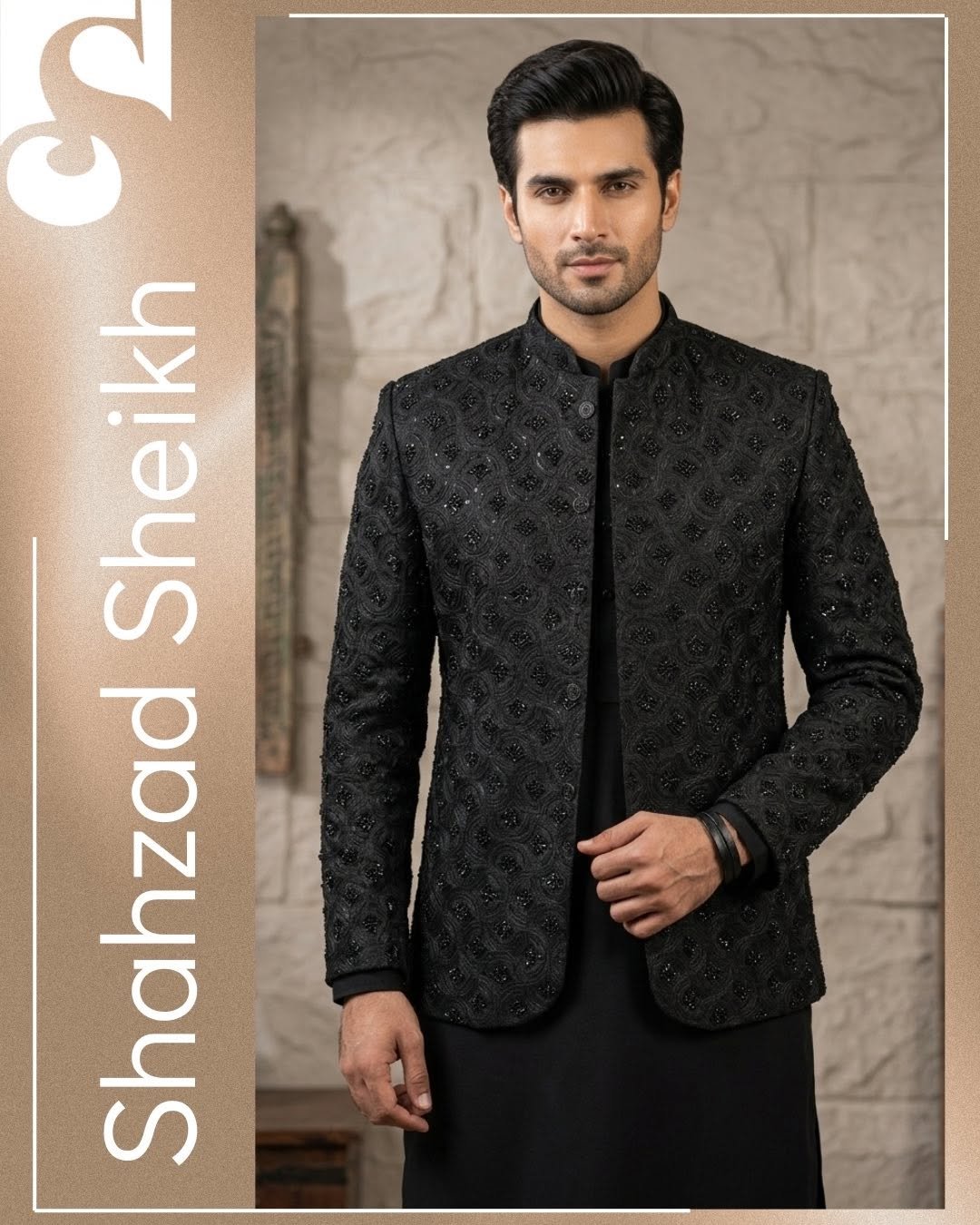 Black Royale Hand-Embroidered Prince Coat – Premium Raw Silk | PC-0186