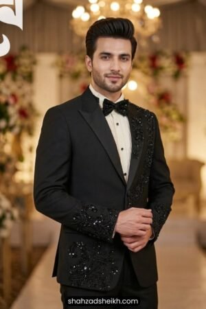 Black Elegance Hand-Embroidered 2-Piece Suit – Premium Suiting Fabric | 2PC-1001