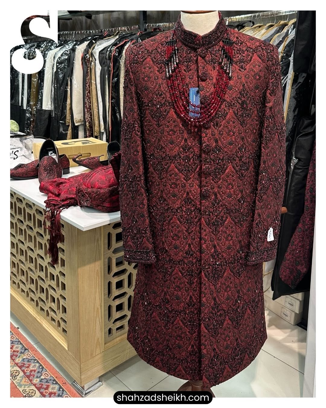 Mehroon Royale Hand-Filled Sherwani – Premium Raw Silk Thread & Glitter Work | CS-031 - Image 2